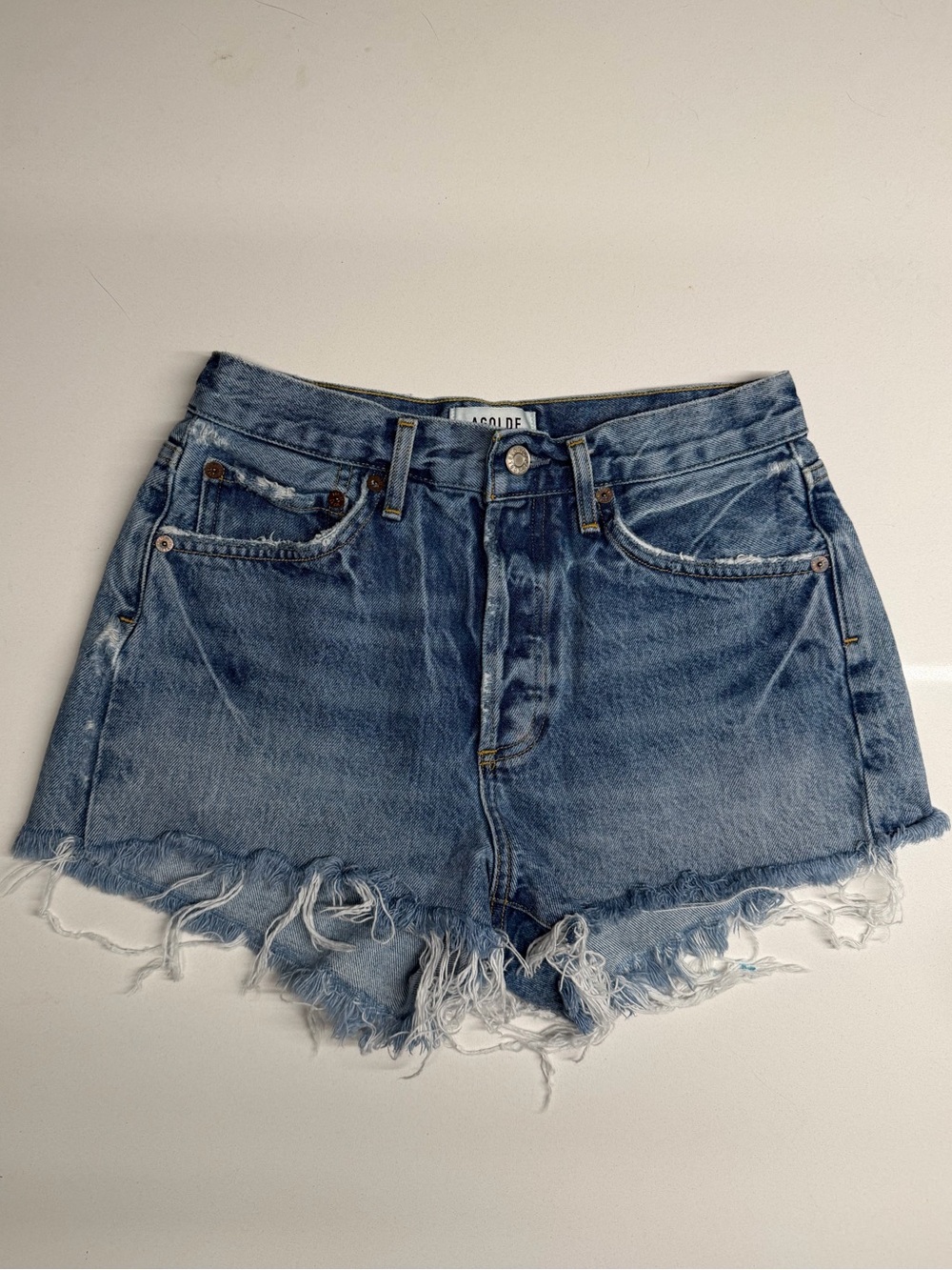 AGOLDE Parker Jean Shorts Size 25 Light Wash Distressed Raw Hem Organic Cotton